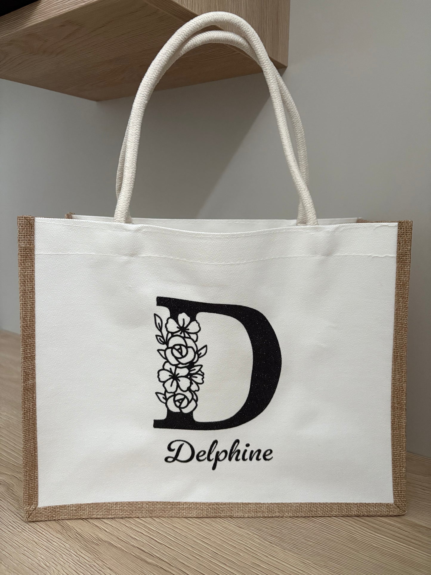 Sac cabas en jute personnalisé avec prénom