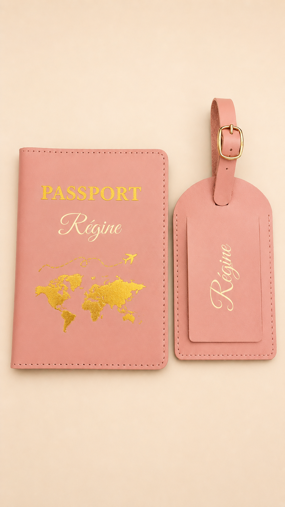Protège passeport personnalisé avec prénom + étiquette bagage – idée cadeau voyage
