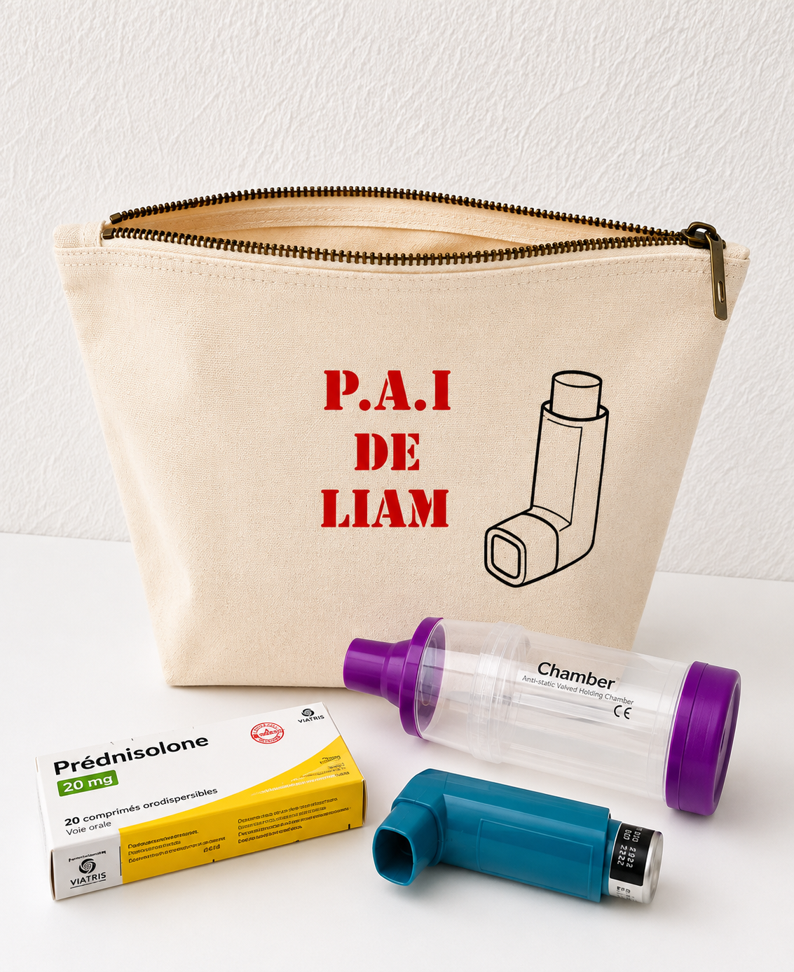 Pochette PAI Asthme personnalisée | Kit Asthme École | Pochette inhalateur enfant | Projet d'Accueil Individualisé | Prénom personnalisé