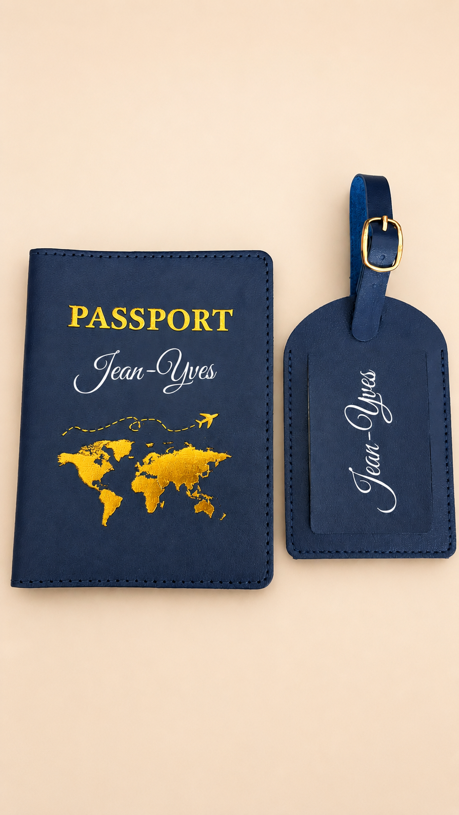 Protège passeport personnalisé avec prénom + étiquette bagage – idée cadeau voyage