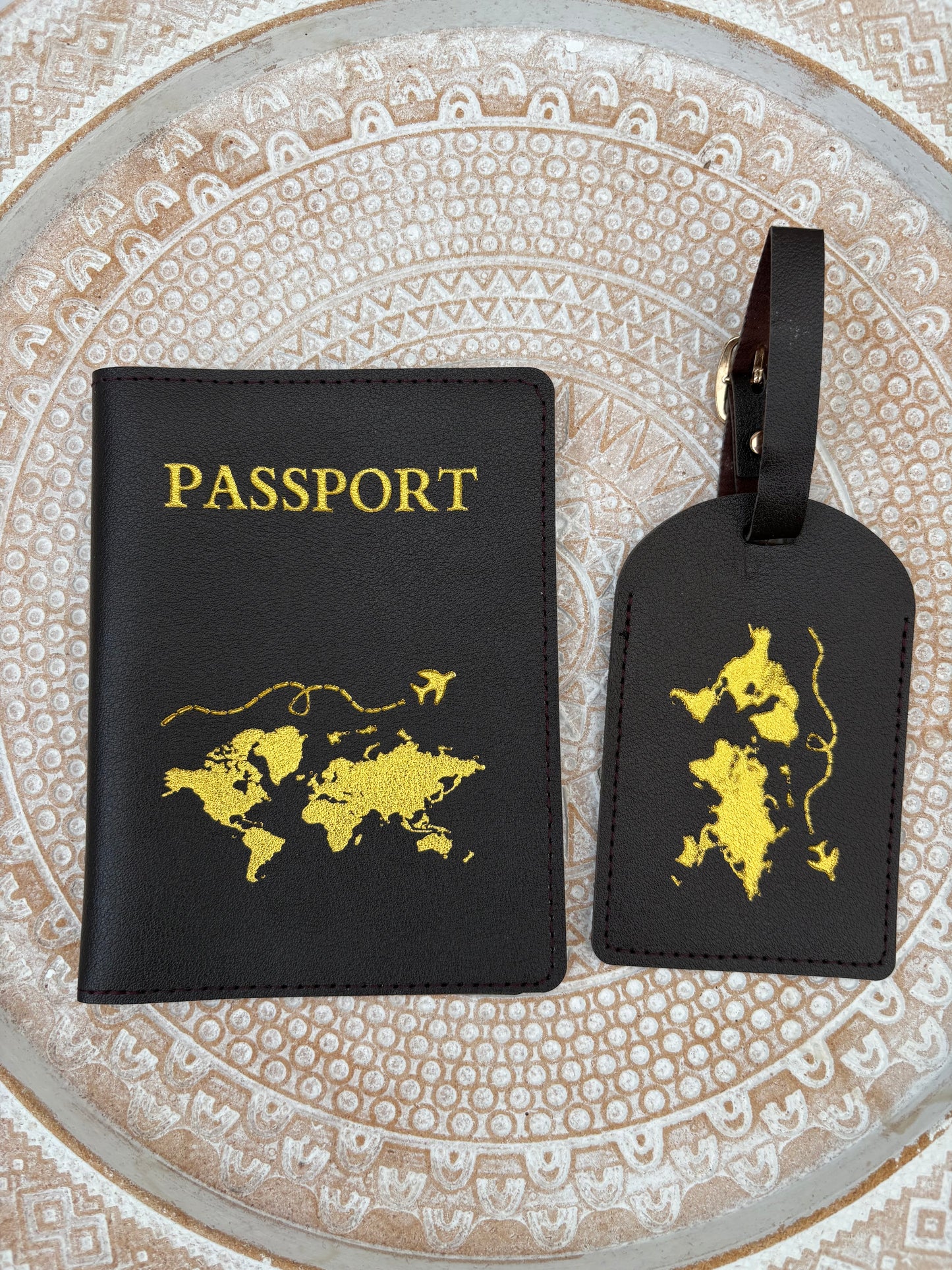 Protège passeport personnalisé avec prénom + étiquette bagage – idée cadeau voyage