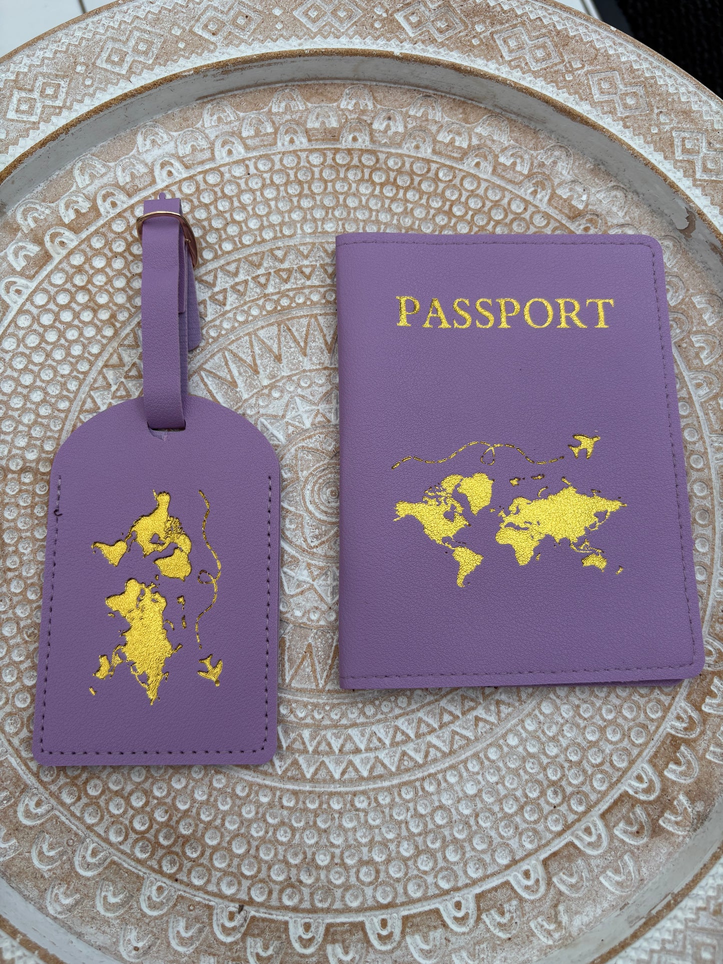 Protège passeport personnalisé avec prénom + étiquette bagage – idée cadeau voyage