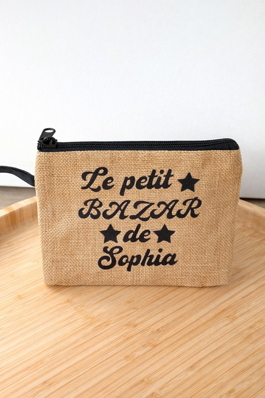 Pochette en toile de jute personnalisée Le petit bazar de Sophia