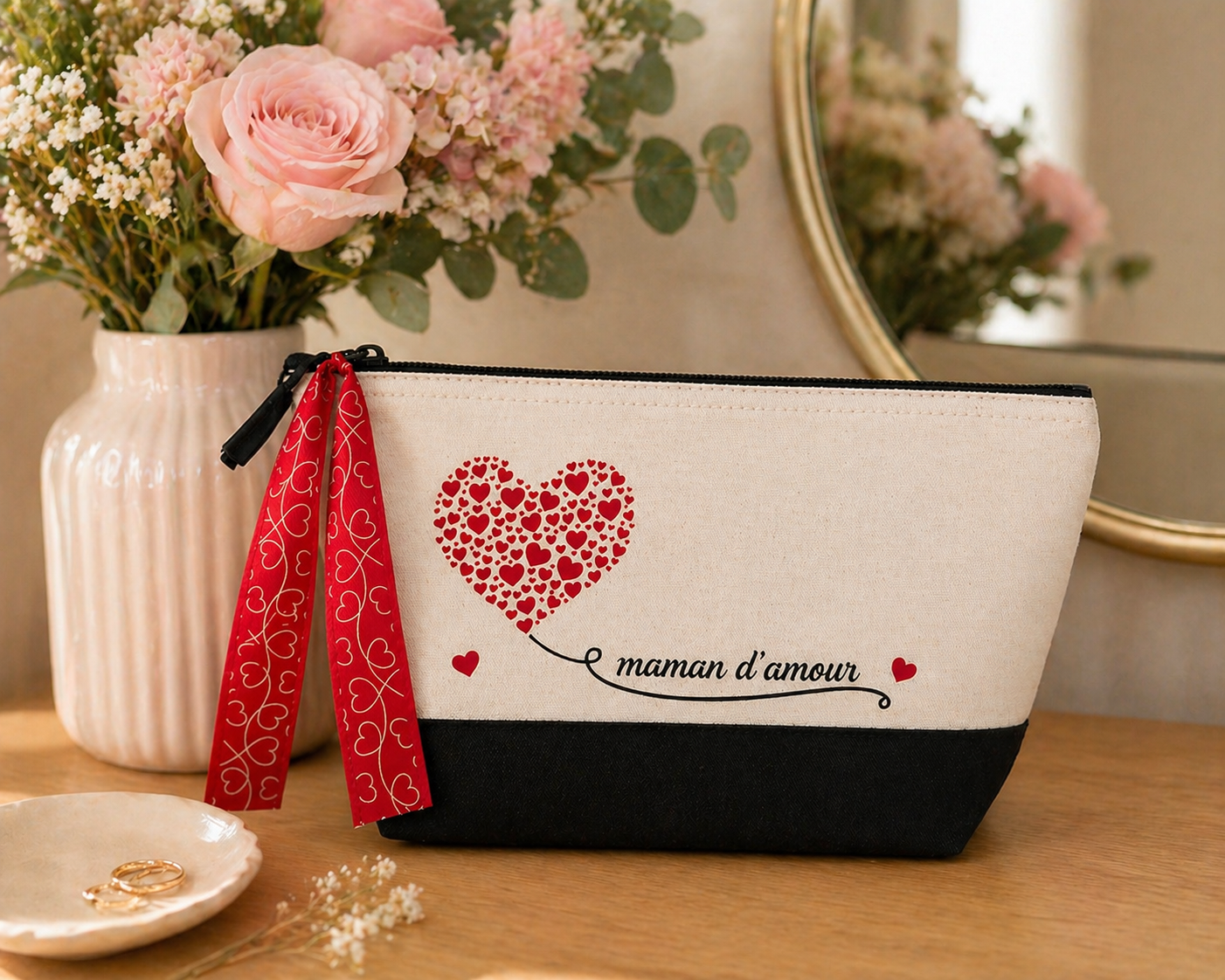 Pochette cadeau maman avec fleurs idée cadeau fête des mères personnalisée
