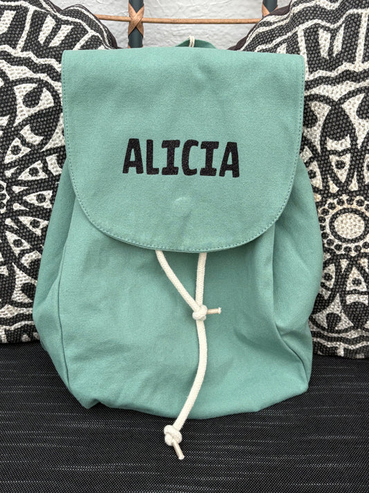 Sac à dos personnalisé vert sauge avec prénom
