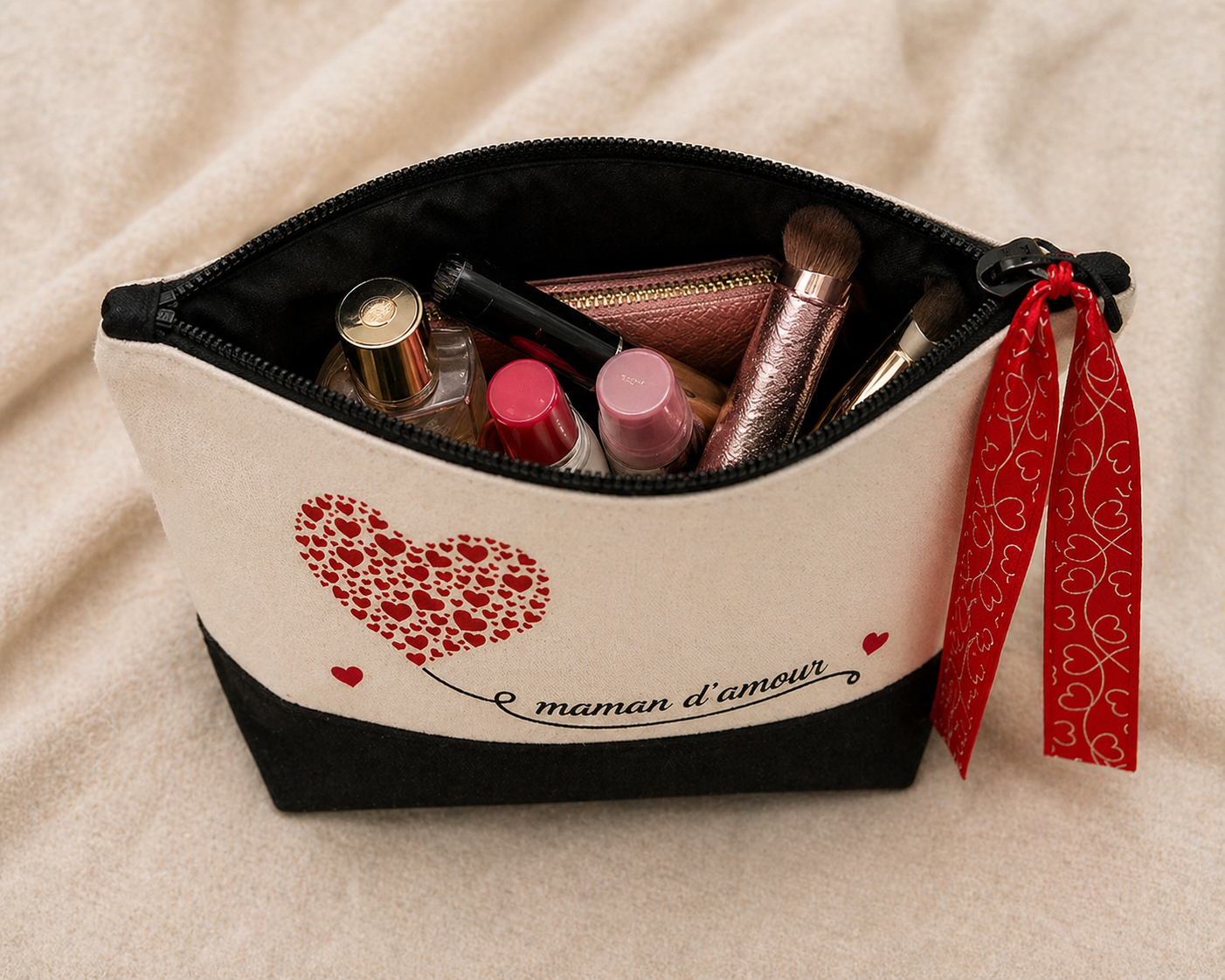 Trousse maquillage maman personnalisée pochette maman d’amour avec accessoires beauté